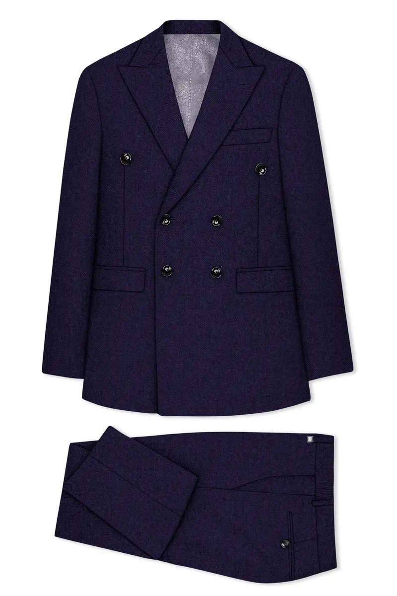 Bluvoro-Mirage Blue Textured Tweed Double Breasted Suit 11