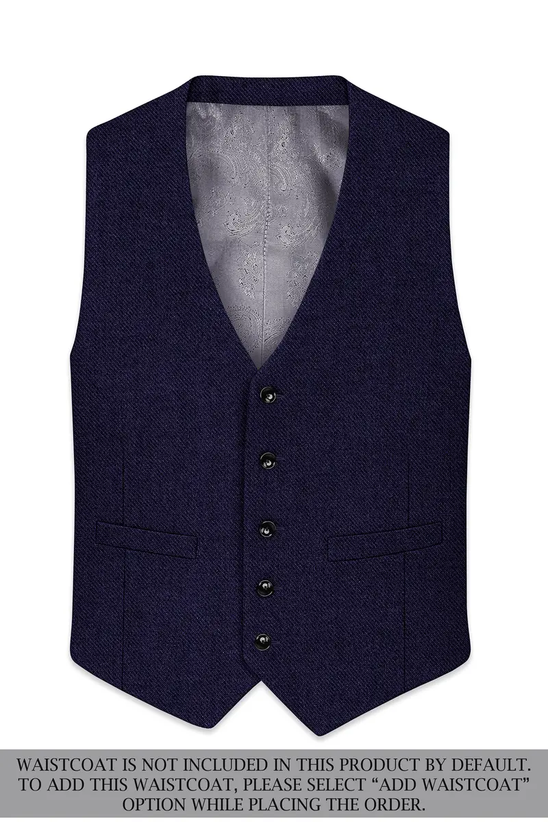 Bluvoro-Mirage Blue Textured Tweed Double Breasted Suit 16