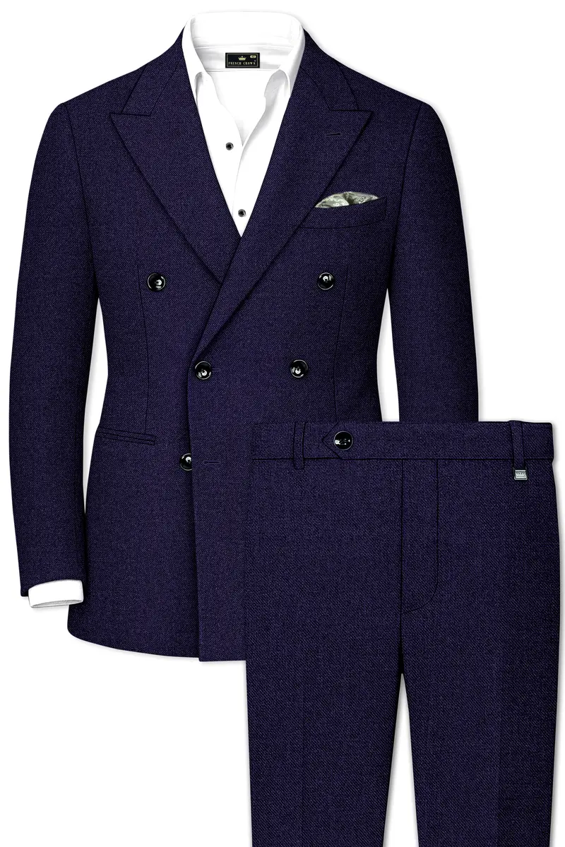 Bluvoro-Mirage Blue Textured Tweed Double Breasted Suit 2