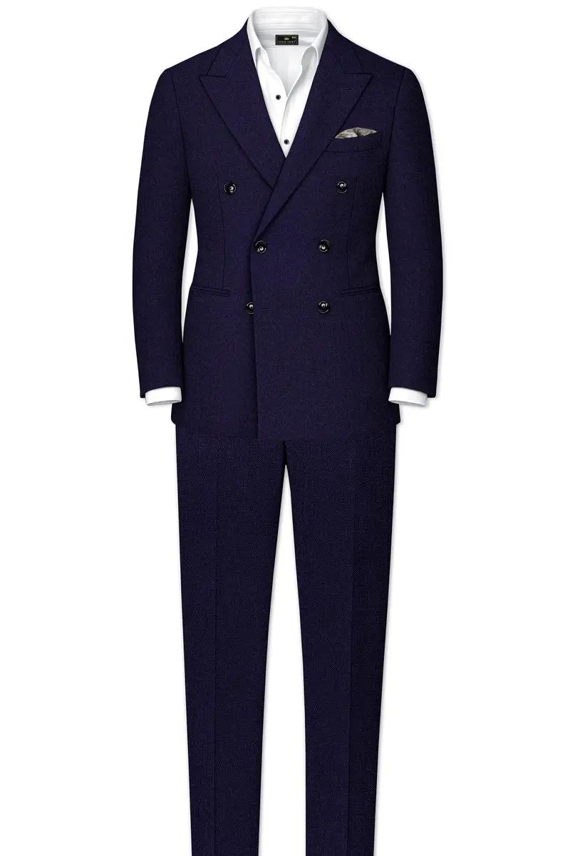Bluvoro-Mirage Blue Textured Tweed Double Breasted Suit 4