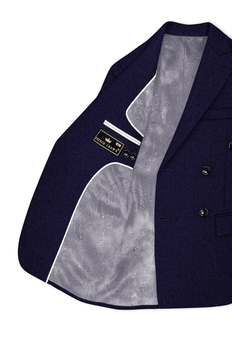 Bluvoro-Mirage Blue Textured Tweed Double Breasted Suit 6