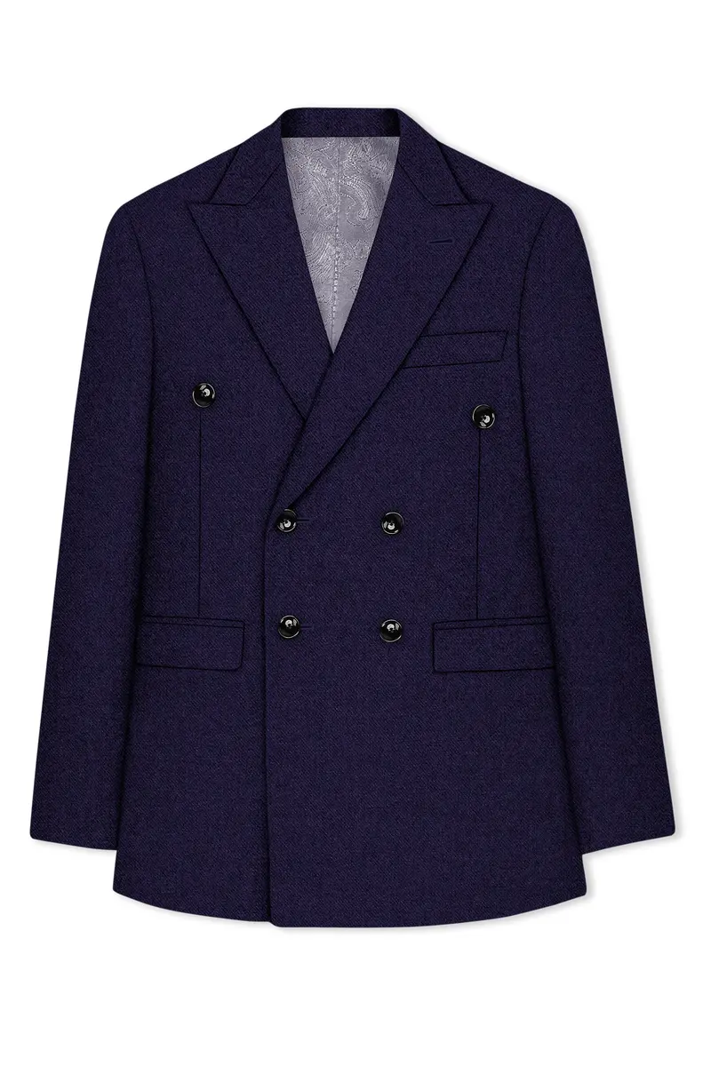Bluvoro-Mirage Blue Textured Tweed Double Breasted Suit 8