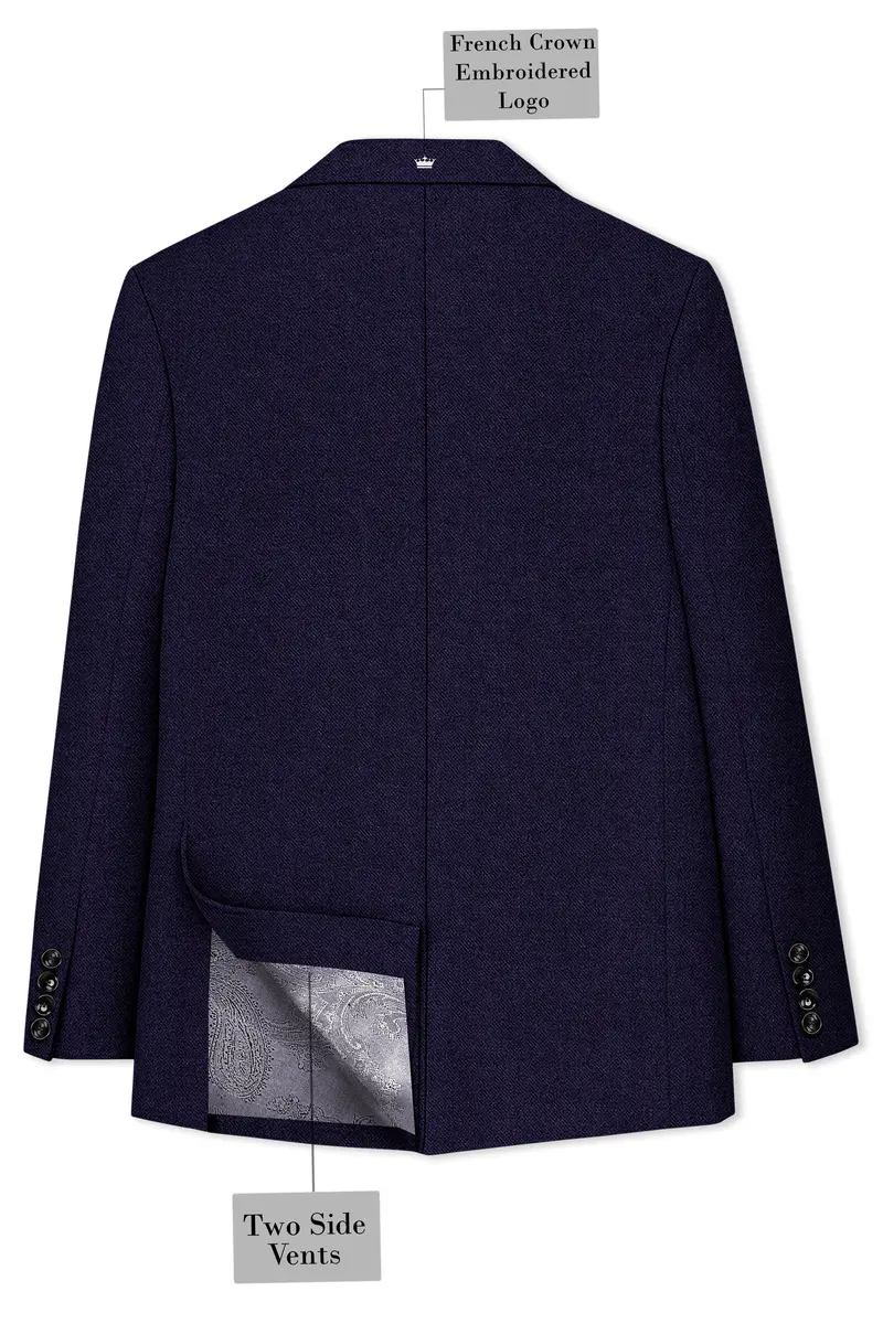 Bluvoro-Mirage Blue Textured Tweed Double Breasted Suit 9