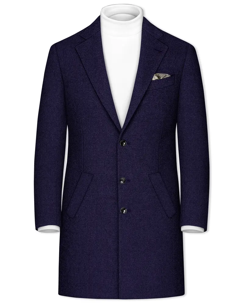 Bluvoro-Mirage Blue Textured Tweed Single Breasted Overcoat 1