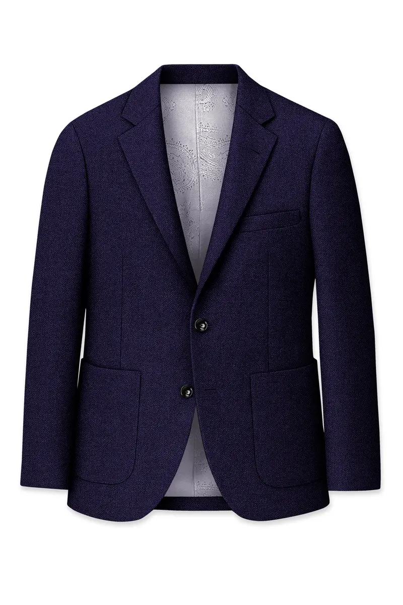Bluvoro-Mirage Blue Textured Tweed Single Breasted Sports Blazer 7