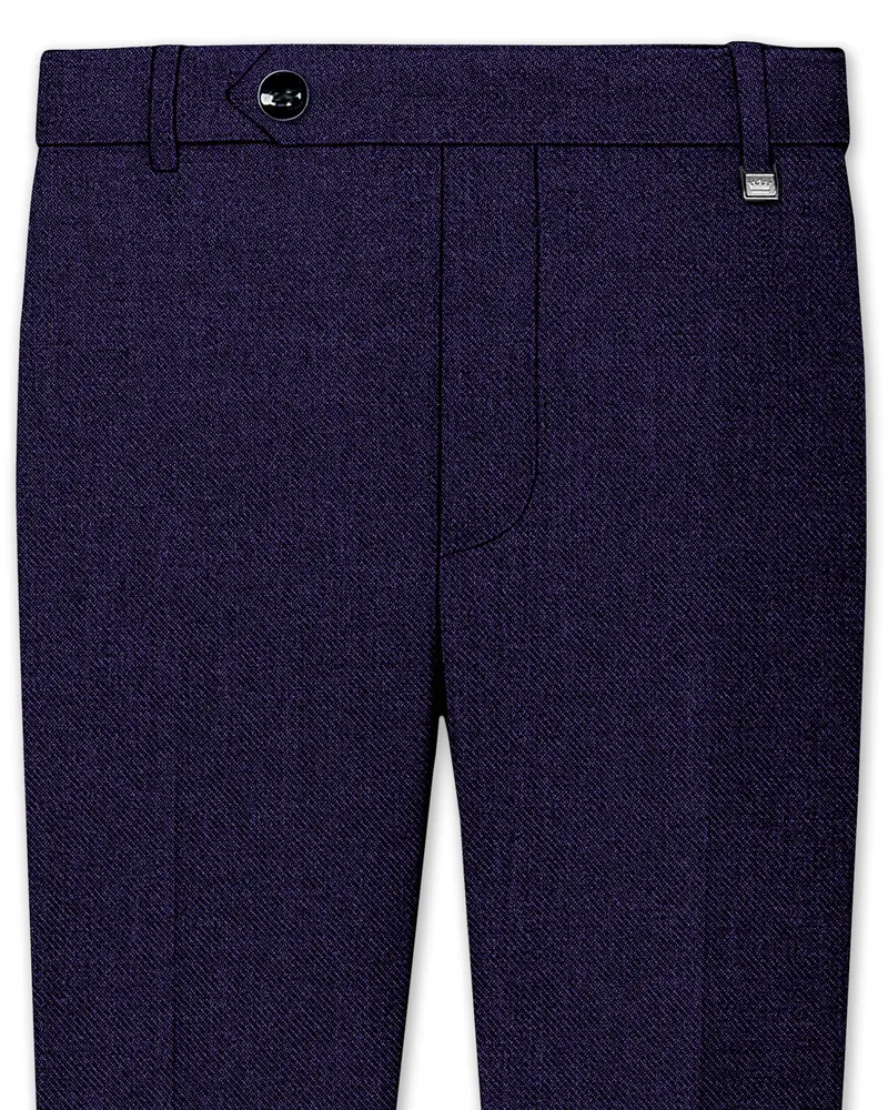 Bluvoro-Mirage Blue Textured Tweed Stretchable Waistband Pant 1