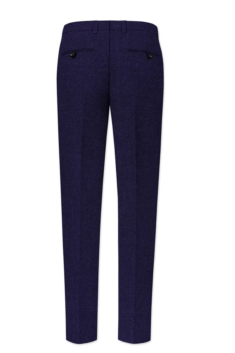 Bluvoro-Mirage Blue Textured Tweed Stretchable Waistband Pant 5