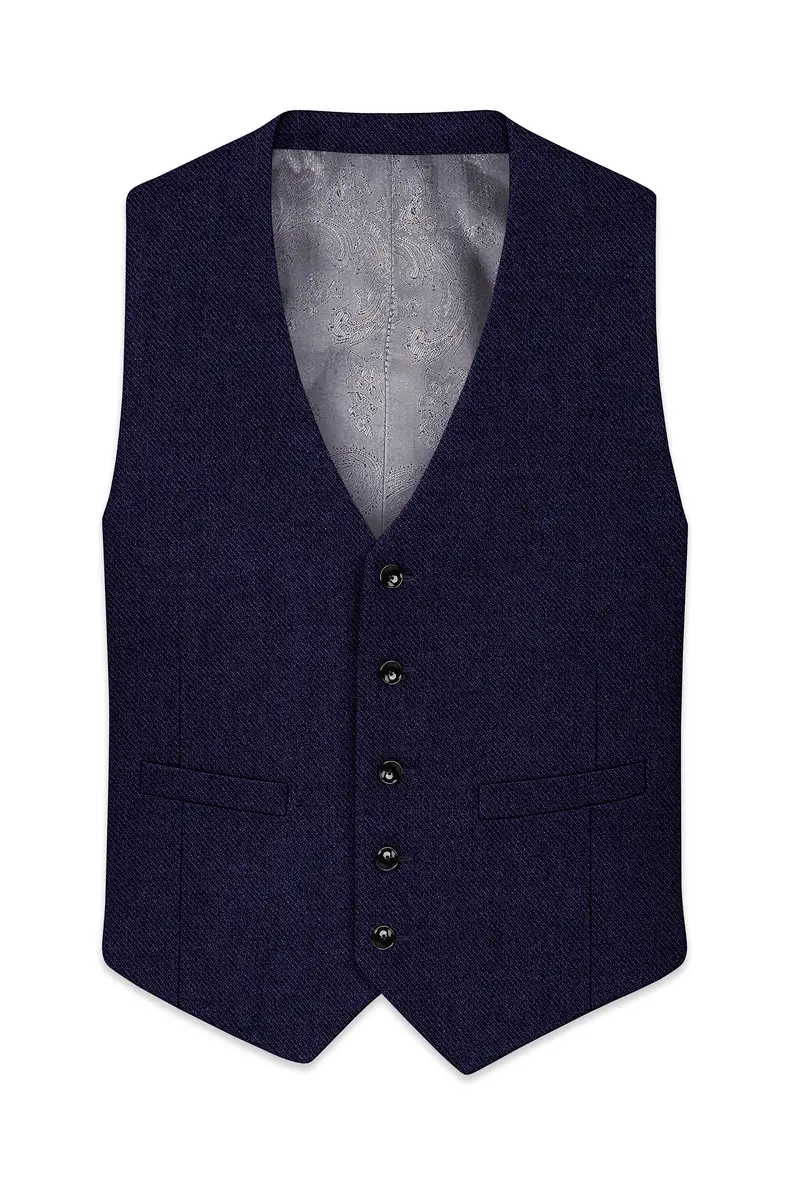 Bluvoro-Mirage Blue Textured Tweed Waistcoat 2