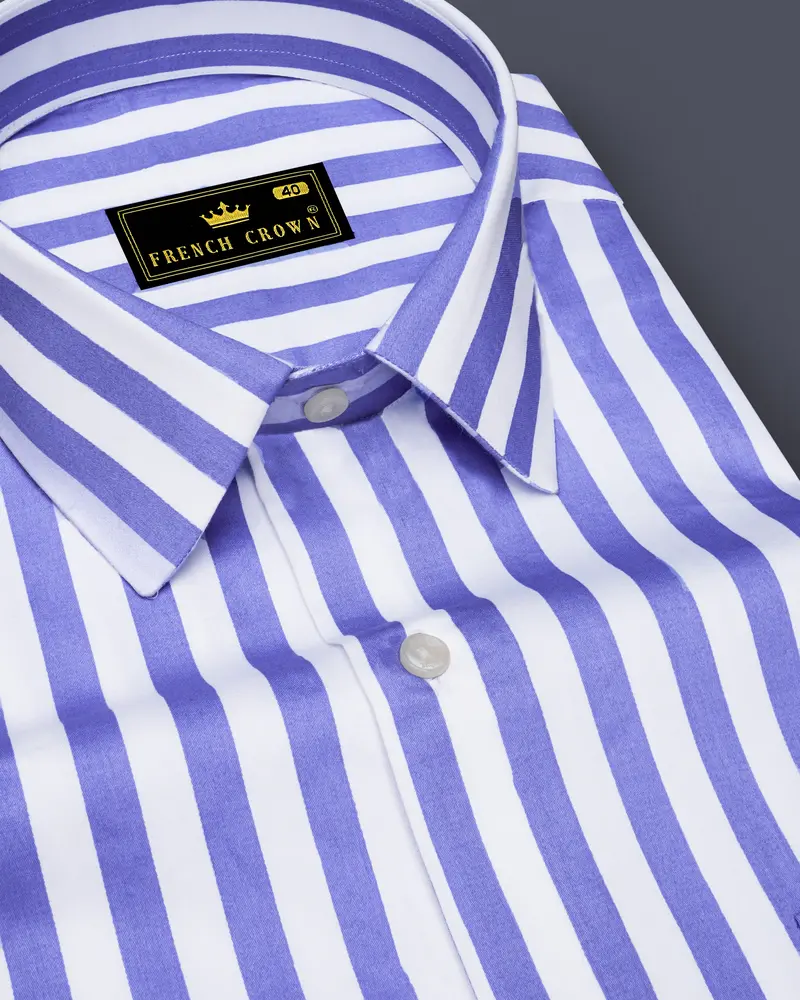 Bluvoro-Scampi Blue And Bright White Awning Striped Subtle Sheen Super Soft Premium Cotton Dress Shirt 1