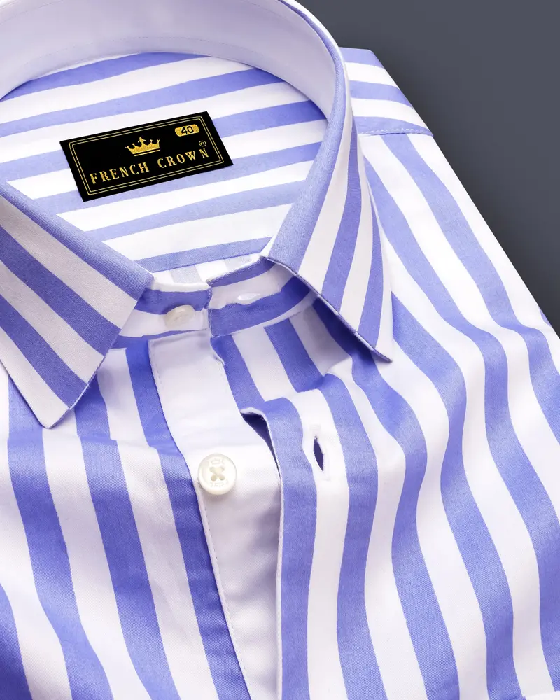 Bluvoro-Scampi Blue And Bright White Awning Striped Super Soft Premium Cotton Dress Shirt 1