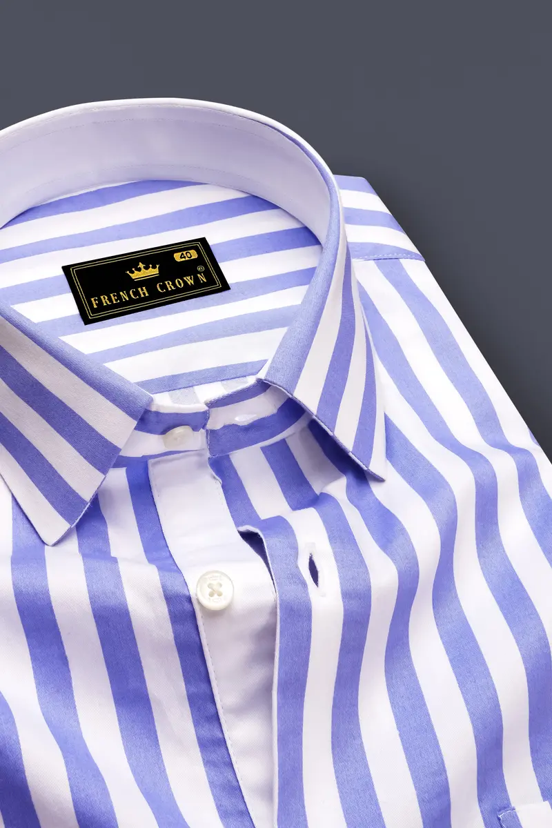 Bluvoro-Scampi Blue And Bright White Awning Striped Super Soft Premium Cotton Dress Shirt 2