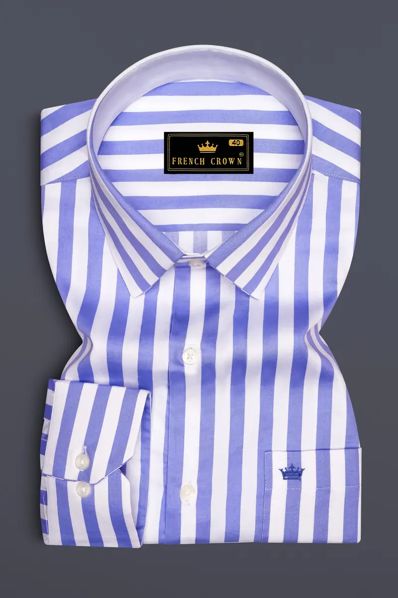 Bluvoro-Scampi Blue And Bright White Awning Striped Super Soft Premium Cotton Dress Shirt 4