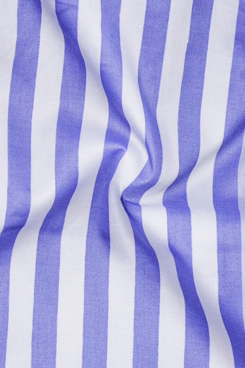 Bluvoro-Scampi Blue And Bright White Awning Striped Super Soft Premium Cotton Dress White Cuff Collar Shirt 3