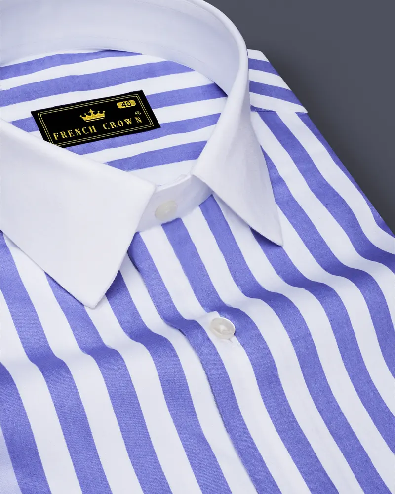Bluvoro-Scampi Blue And Bright White Awning Striped Super Soft Premium Cotton Dress White Cuff Collar Shirt 6
