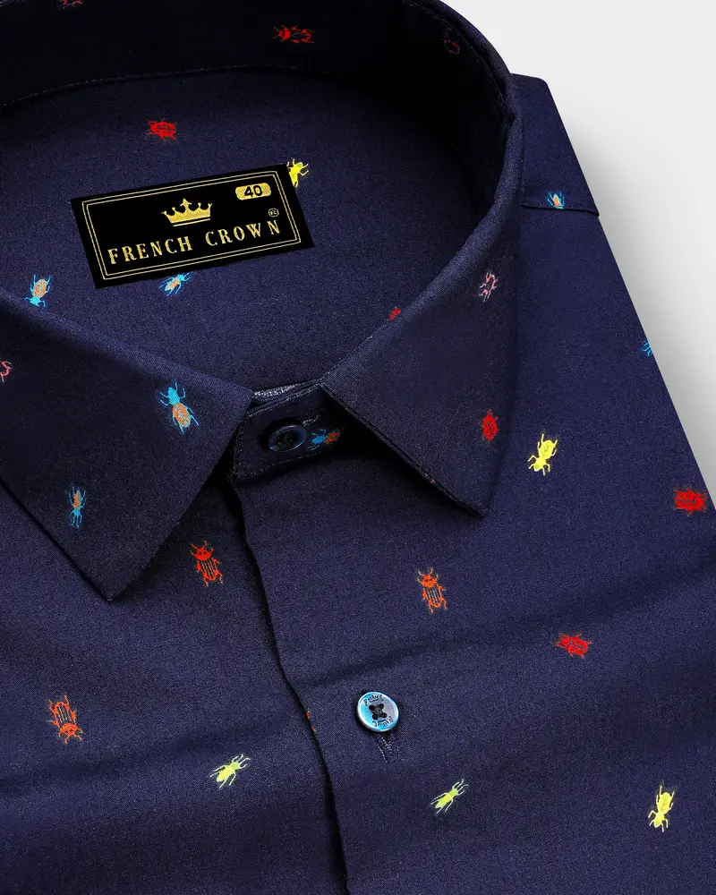 Bluzzle-Zodiac Blue Bugs Printed Oxford Premium Cotton Casual Shirt 1