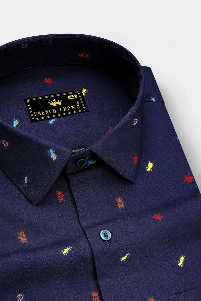 Bluzzle-Zodiac Blue Bugs Printed Oxford Premium Cotton Casual Shirt 2