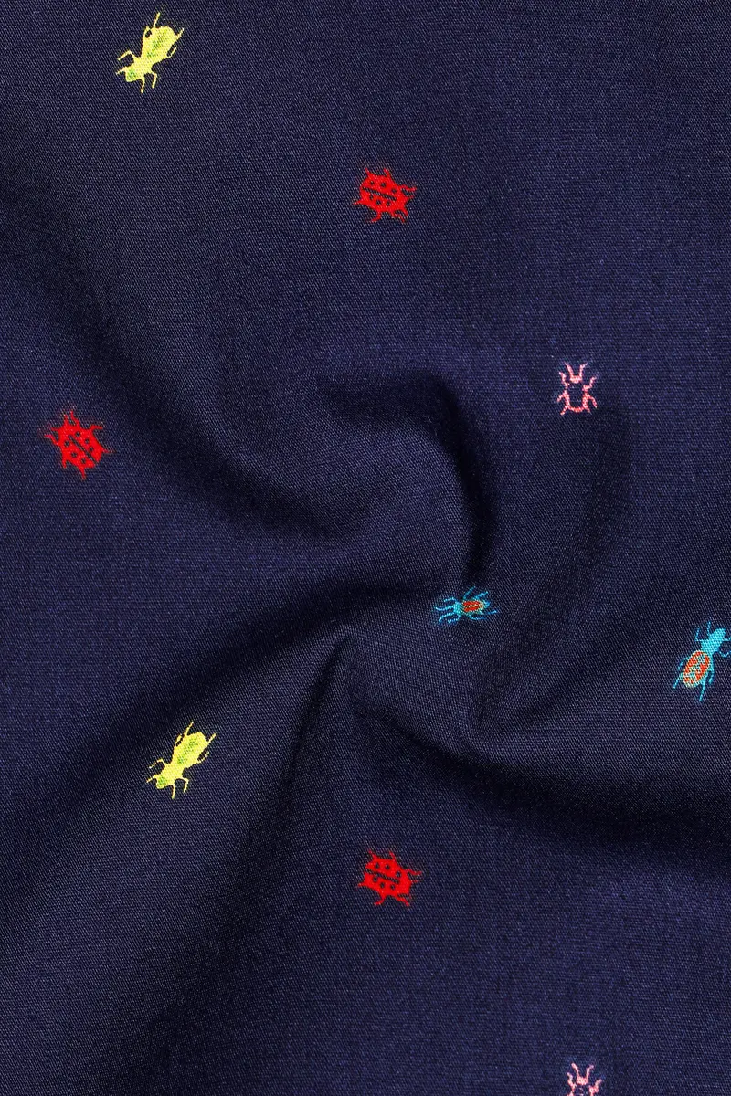Bluzzle-Zodiac Blue Bugs Printed Oxford Premium Cotton Casual Shirt 3