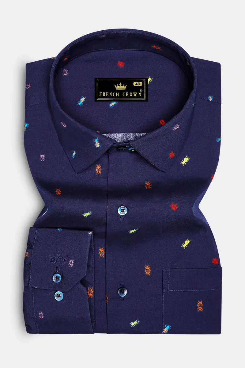 Bluzzle-Zodiac Blue Bugs Printed Oxford Premium Cotton Casual Shirt 4