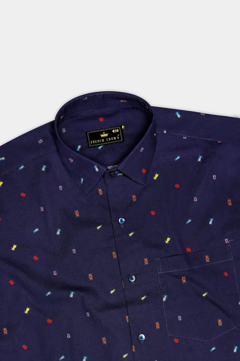 Bluzzle-Zodiac Blue Bugs Printed Oxford Premium Cotton Casual Shirt 5