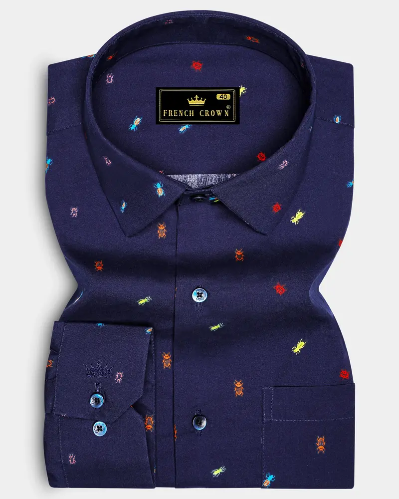 Bluzzle-Zodiac Blue Bugs Printed Oxford Premium Cotton Casual Shirt 6