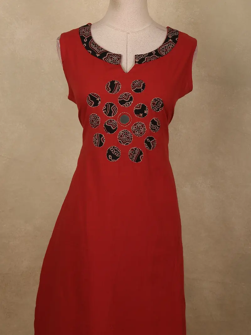 Bold Crimson Red Solid Design Cotton Palazzo Suit 2