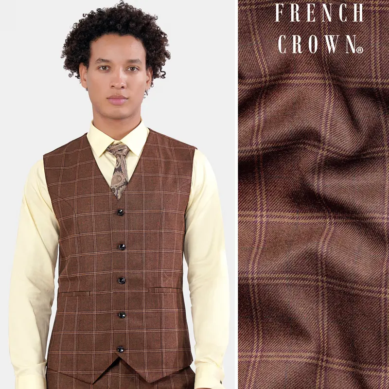 Bole Brown Windowpane Waistcoat 1