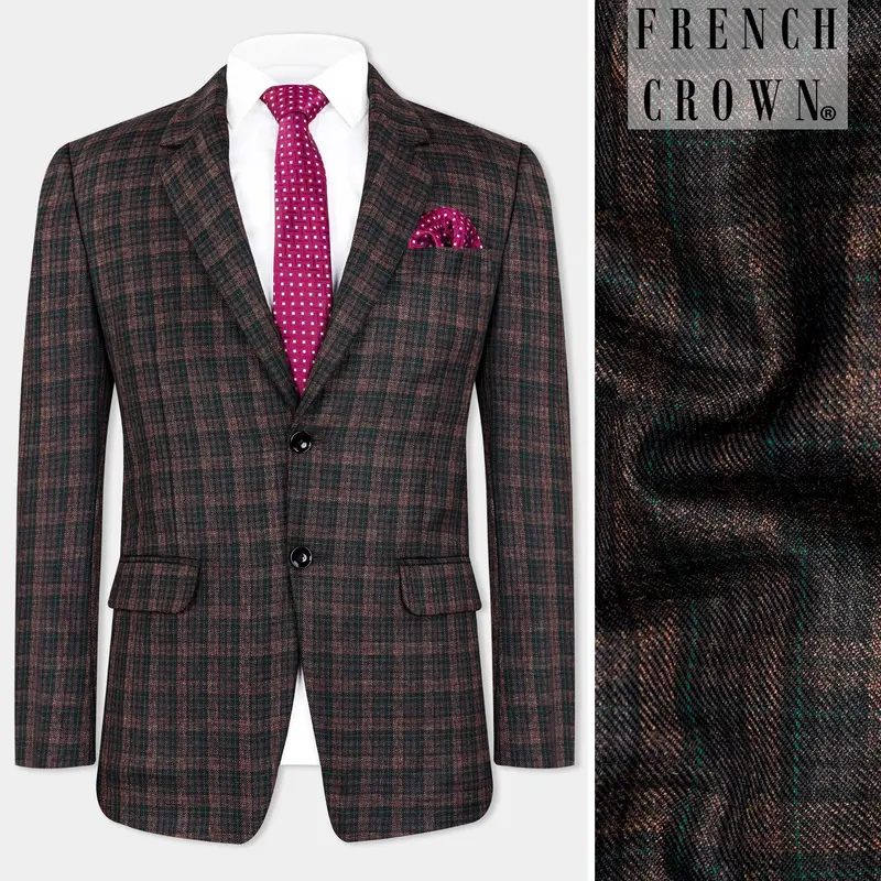 Bole Brown With Ebony Clay Black Plaid Wool Rich Blazer 1