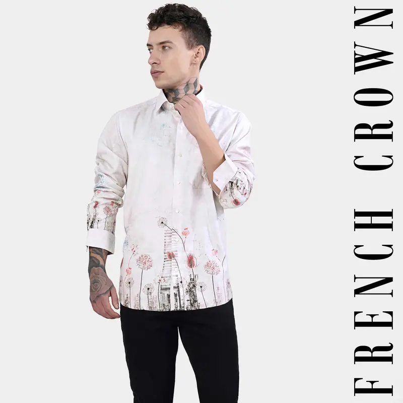 Bon Jour Gray Floral Printed Subtle Sheen Super Soft Premium Cotton Shirt 1
