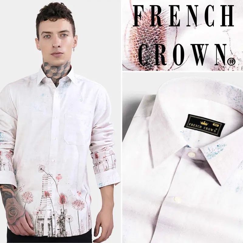 Bon Jour Gray Floral Printed Subtle Sheen Super Soft Premium Cotton Shirt 11