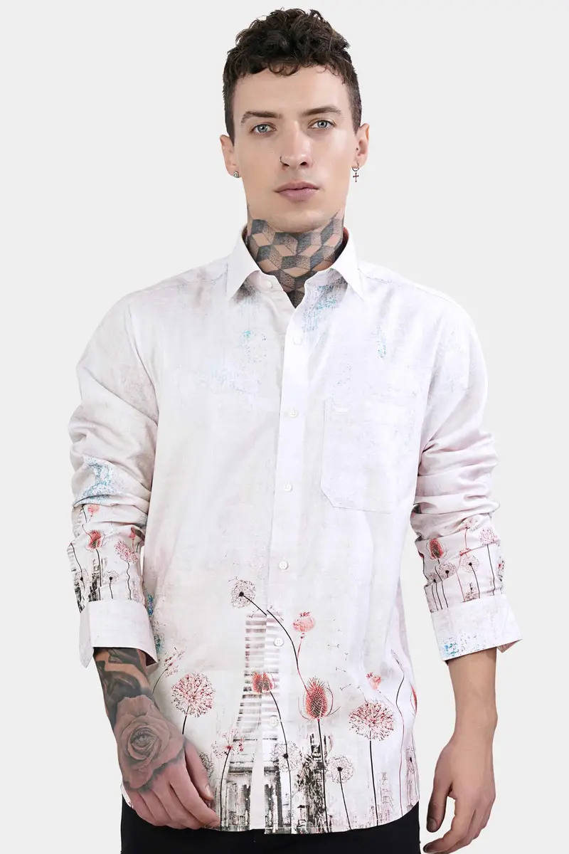 Bon Jour Gray Floral Printed Subtle Sheen Super Soft Premium Cotton Shirt 2