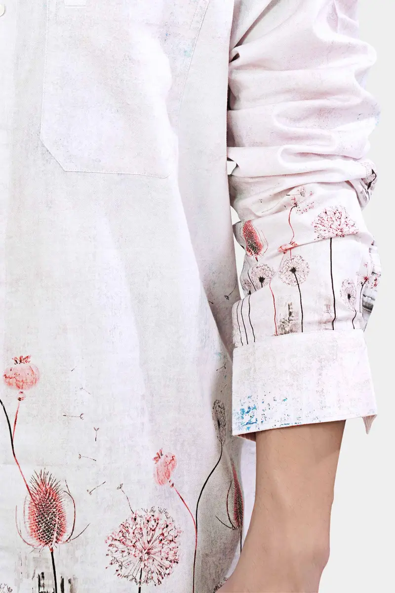 Bon Jour Gray Floral Printed Subtle Sheen Super Soft Premium Cotton Shirt 6