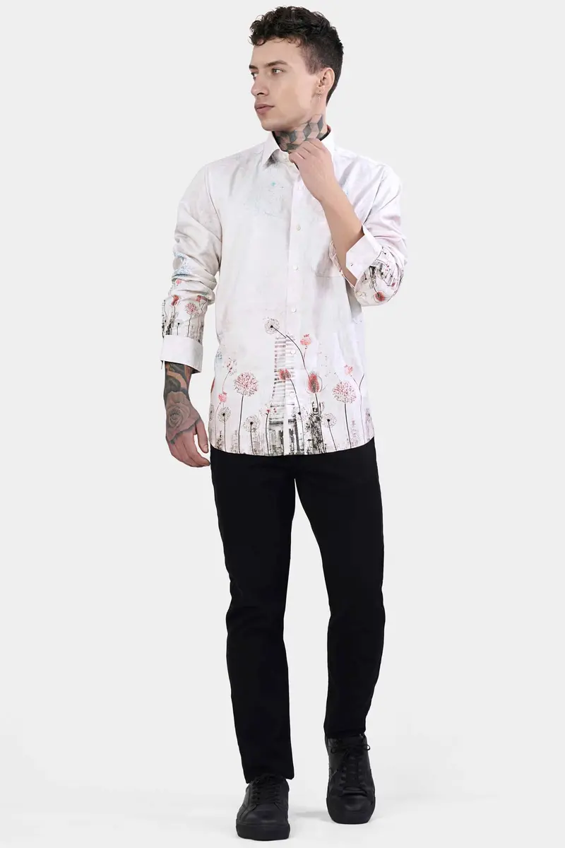 Bon Jour Gray Floral Printed Subtle Sheen Super Soft Premium Cotton Shirt 7