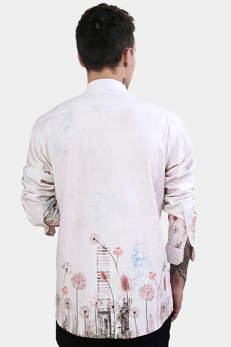 Bon Jour Gray Floral Printed Subtle Sheen Super Soft Premium Cotton Shirt 8