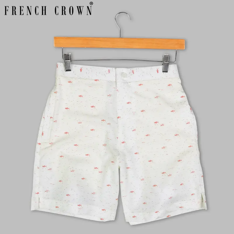 Bon Jour Off White Fish Printed Premium Cotton Shorts 1