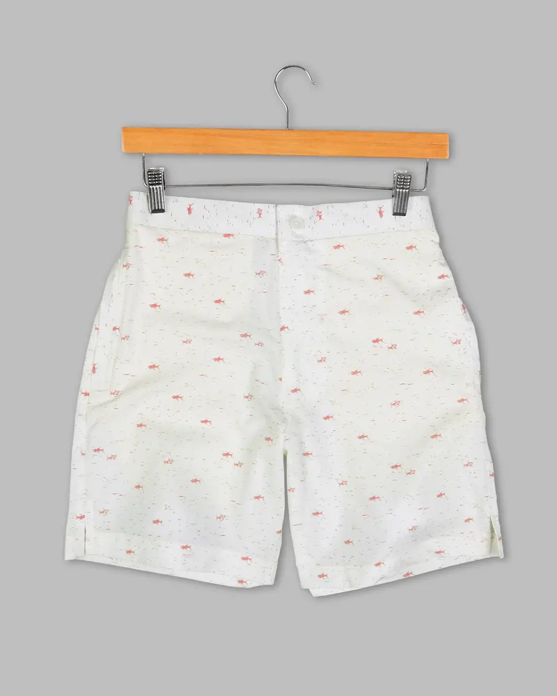Bon Jour Off White Fish Printed Premium Cotton Shorts 2