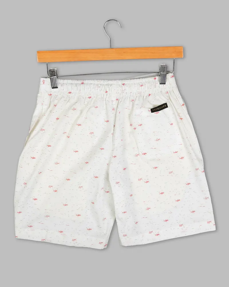 Bon Jour Off White Fish Printed Premium Cotton Shorts 4