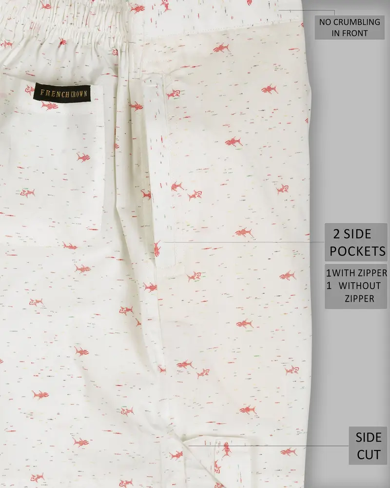 Bon Jour Off White Fish Printed Premium Cotton Shorts 6