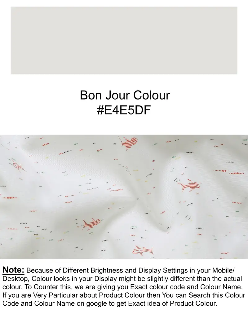 Bon Jour Off White Fish Printed Premium Cotton Shorts 7