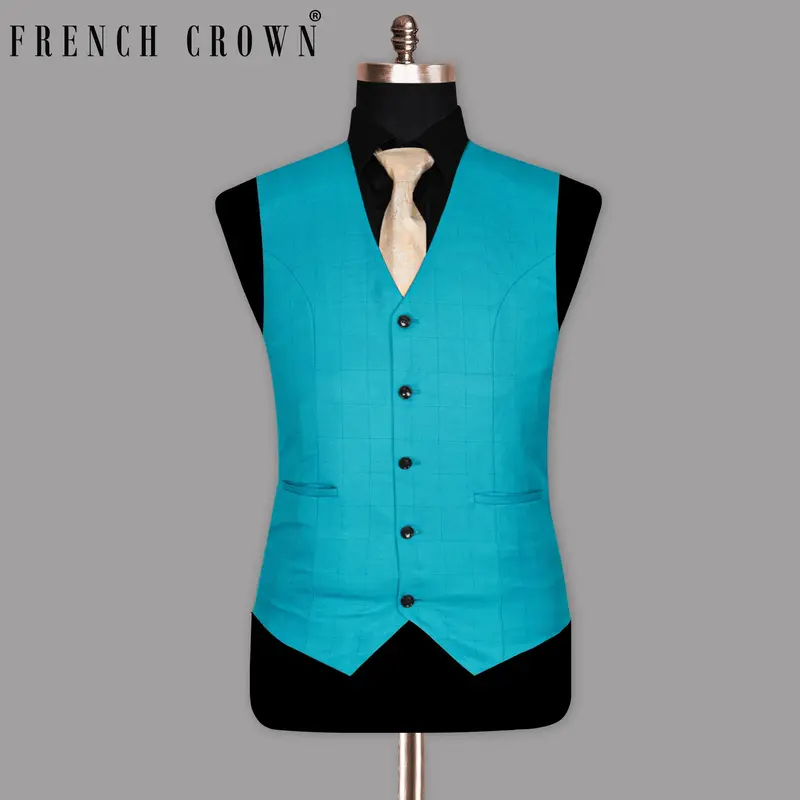 Bondi Blue Tonal Windowpane Waistcoat 1