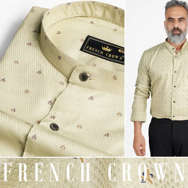 Bone Brown Dobby Textured Premium Giza Cotton Shirt 6