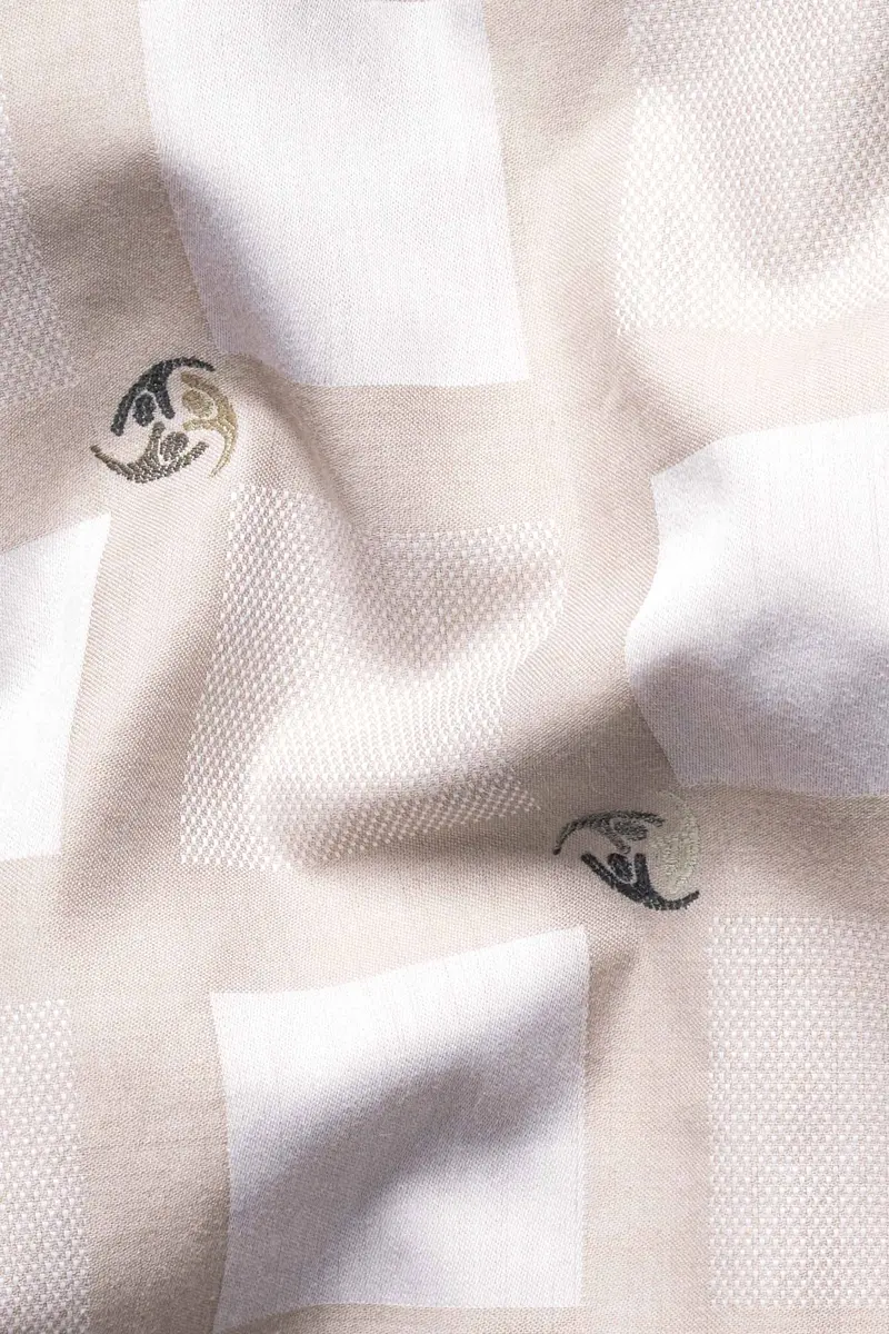 Bone Brown With White Box Jacquard Textured Premium Giza Cotton Shirt 2