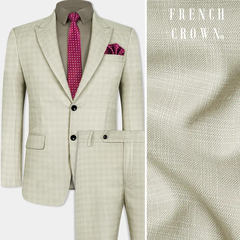 Bone Cream Subtle Plaid Woolrich Suit 1