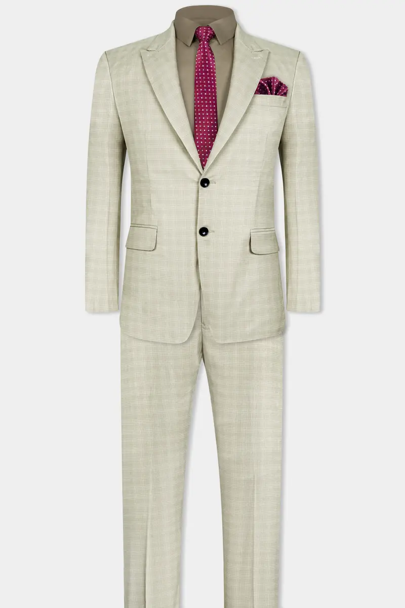 Bone Cream Subtle Plaid Woolrich Suit 11