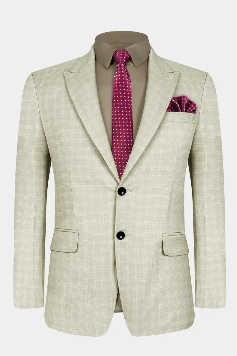 Bone Cream Subtle Plaid Woolrich Suit 12
