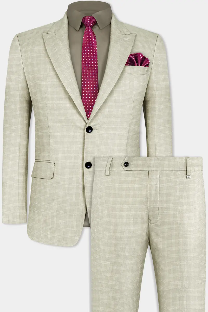 Bone Cream Subtle Plaid Woolrich Suit 2