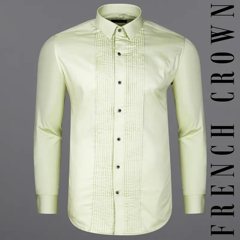 Bone Green Subtle Sheen Snake Pleated Super Soft Premium Cotton Tuxedo Shirt 10