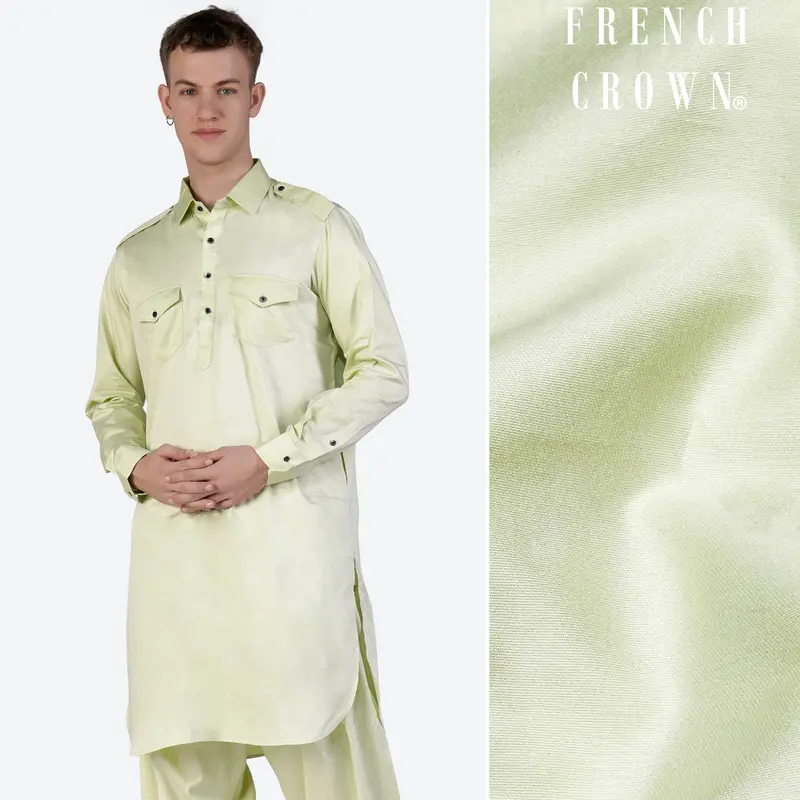 Bone Green Subtle Sheen Super Soft Premium Cotton Pathani Kurta 1