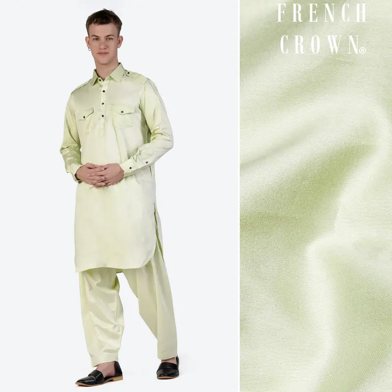 Bone Green Subtle Sheen Super Soft Premium Cotton Pathani Set 1