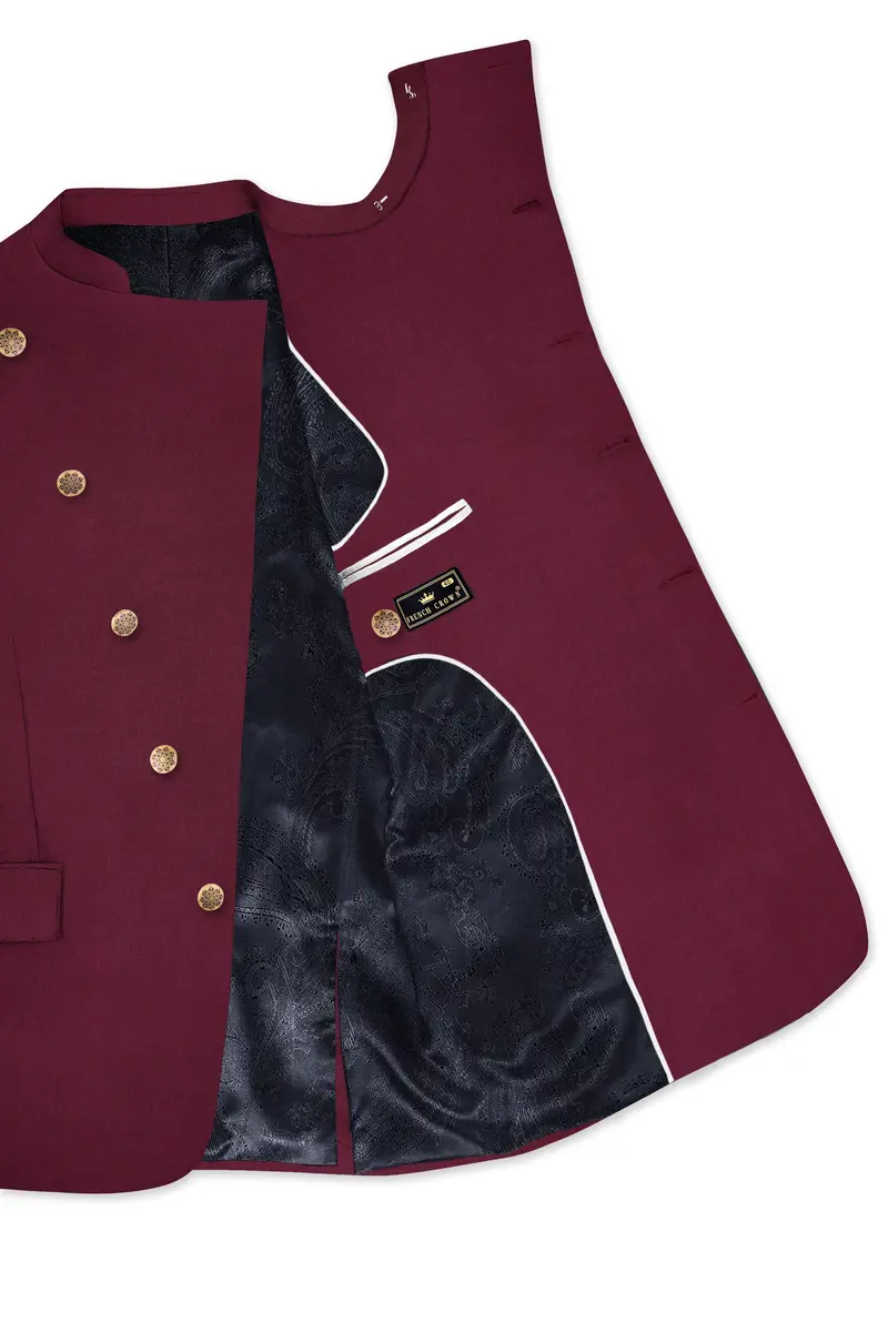Bordeaux Maroon Cross Placket Wool Rich Bandhgala Blazer 4