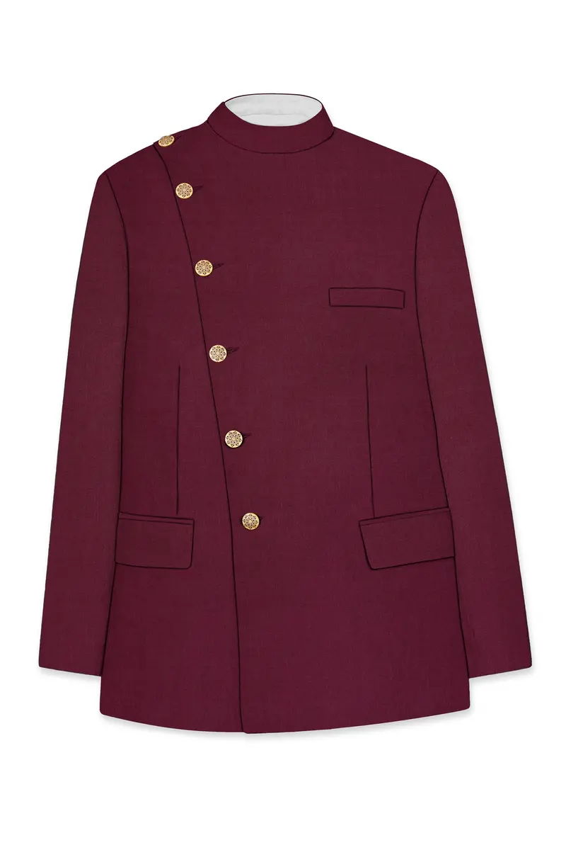 Bordeaux Maroon Cross Placket Wool Rich Bandhgala Blazer 6